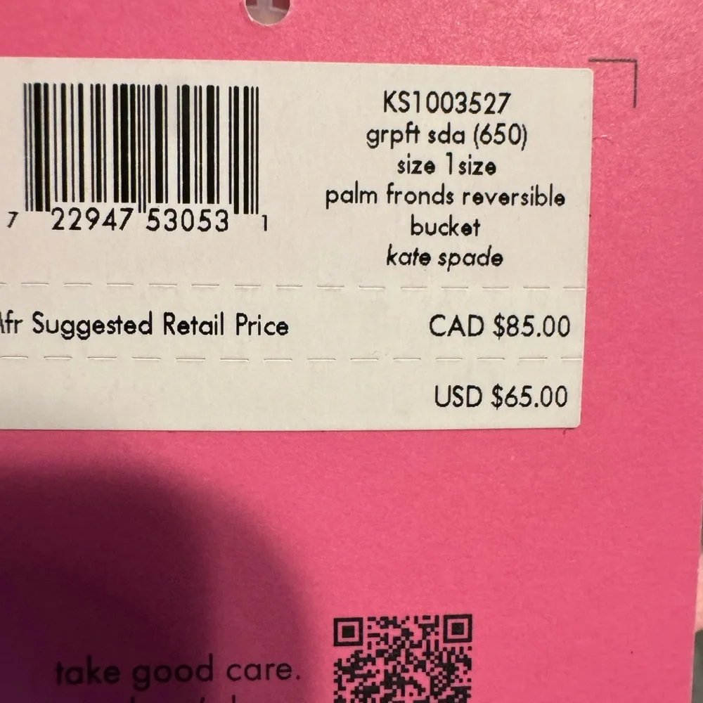 Kate Spade Reversible Bucket Hat β οΈ Green Palm Print / Pink | NWT~ - Picture 7 of 14